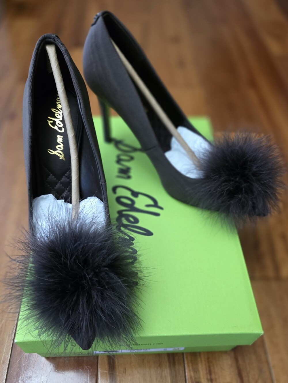 Sam Edelman Hazel Plush Pumps 8 Cocoa Silk Pom Pom Pointed Toe Heels NIB Party
